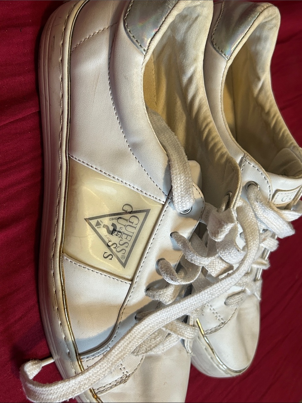 GUESS White Men's Leather Sneakers with Metallic Trim